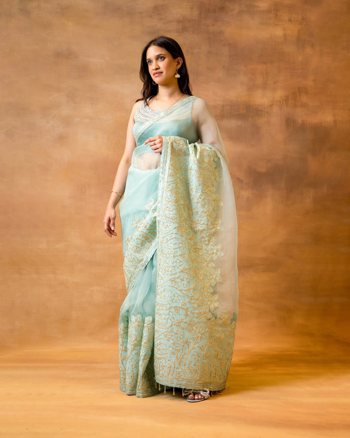 Sea Green Chanderi Saree