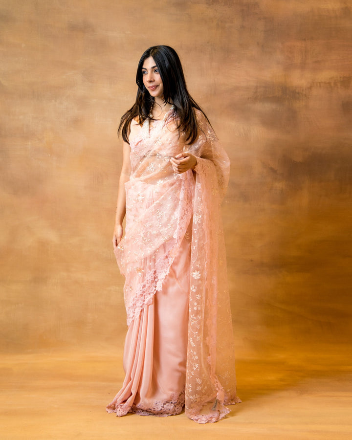 Rose Pink Lace & Crepe Saree