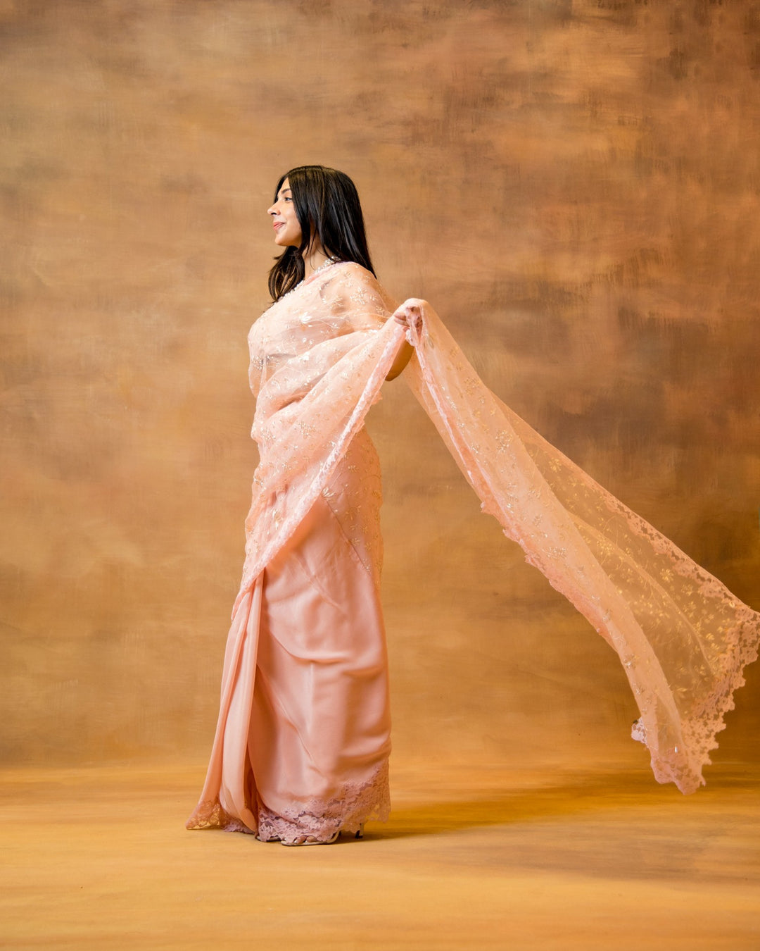 Rose Pink Lace & Crepe Saree