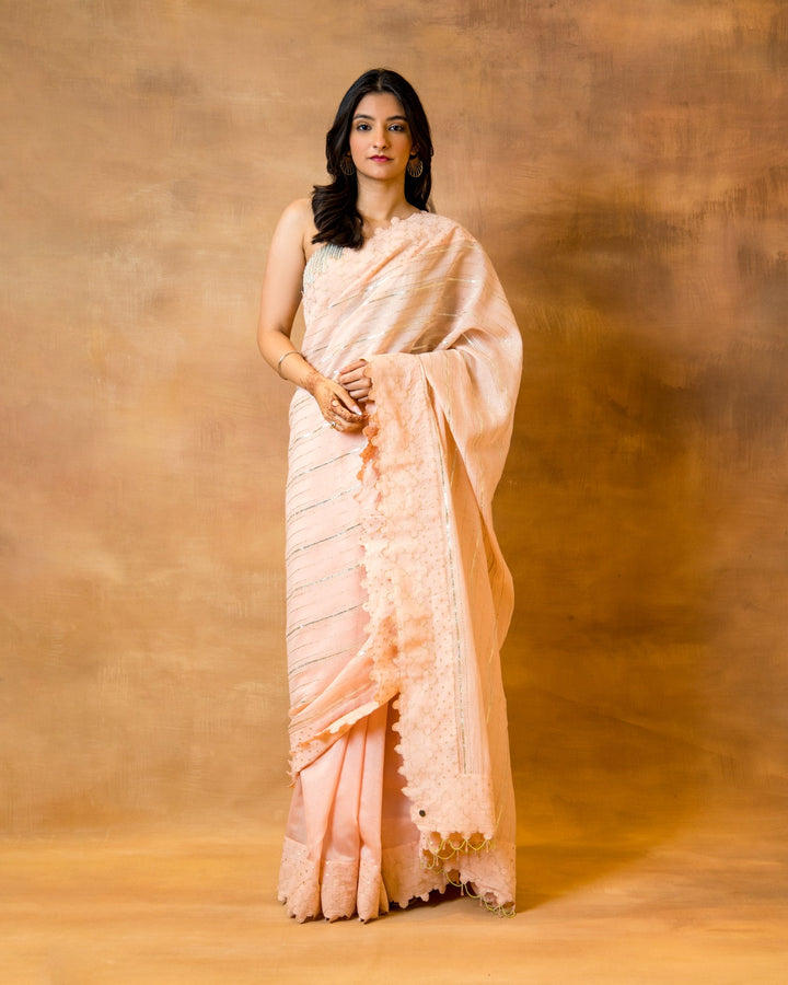 Peach Gota Stripe & Polka Saree