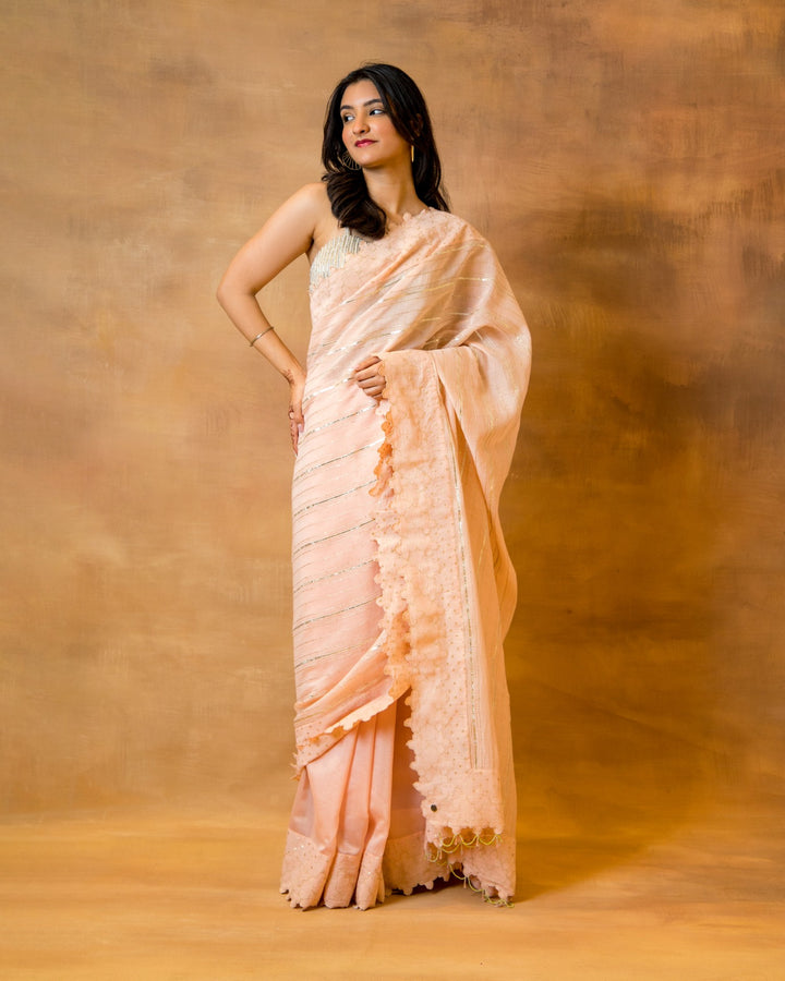 Peach Gota Stripe & Polka Saree