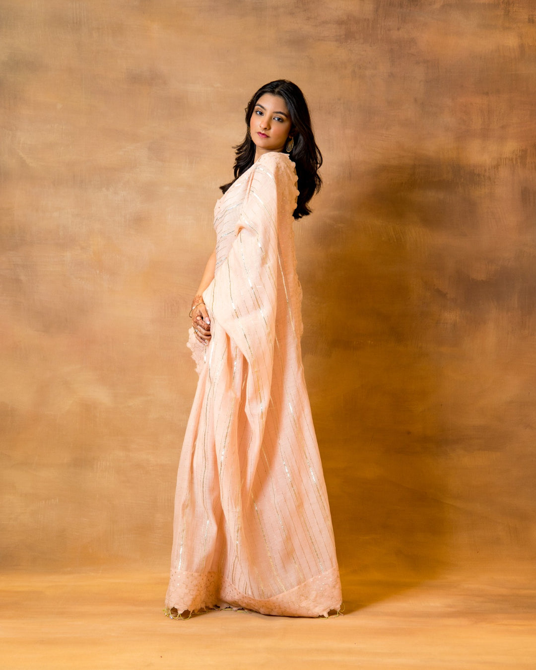 Peach Gota Stripe & Polka Saree