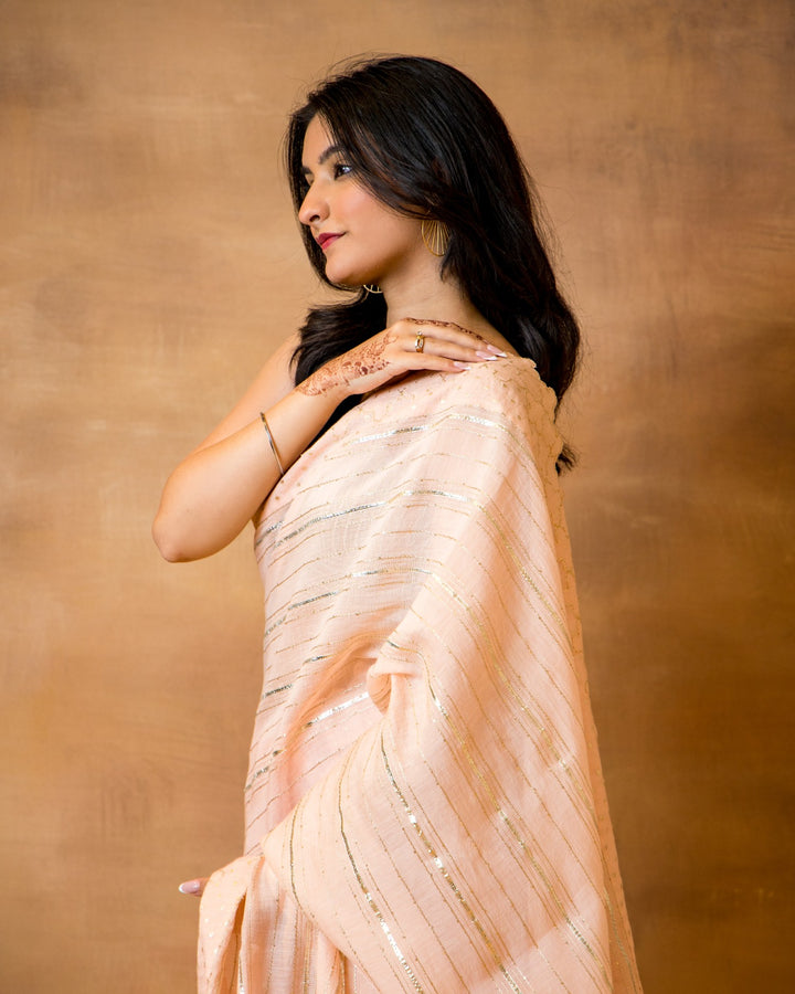 Peach Gota Stripe & Polka Saree