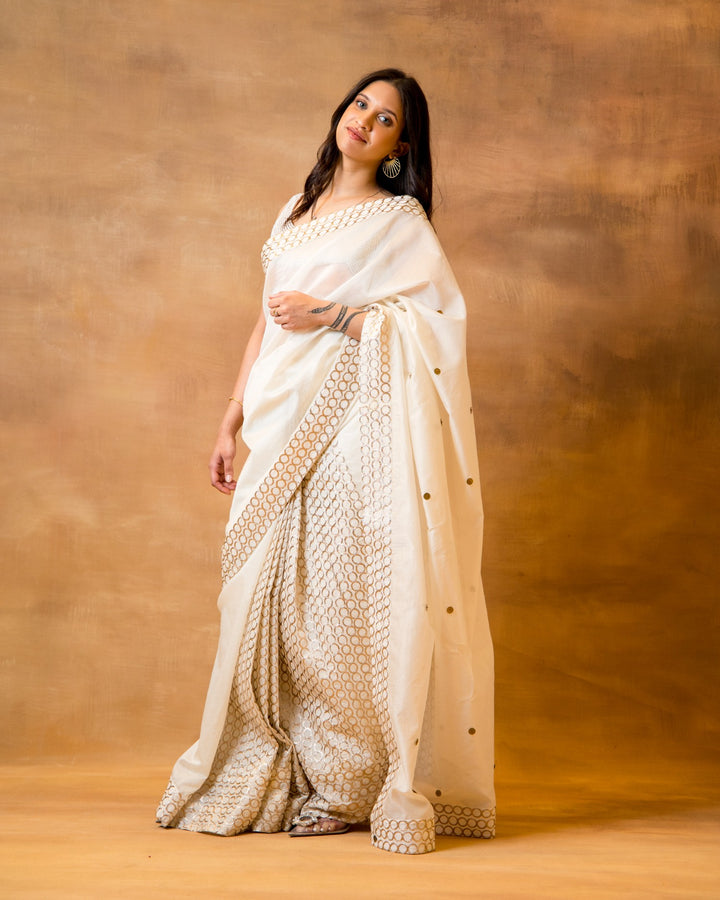 Ivory Chanderi Saree