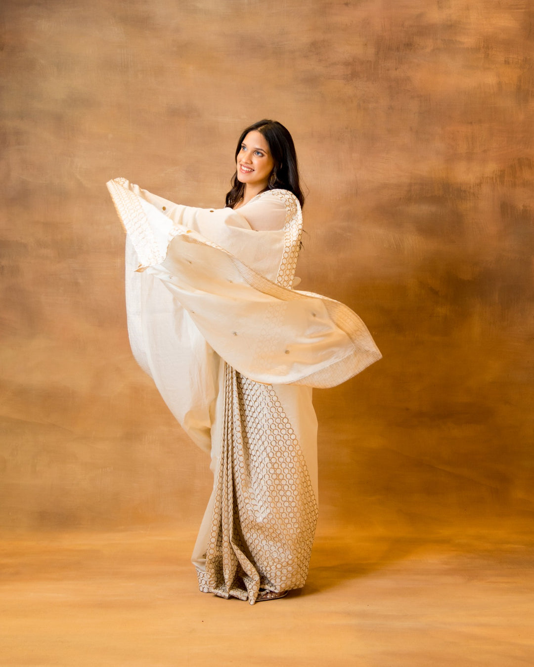 Ivory Chanderi Saree