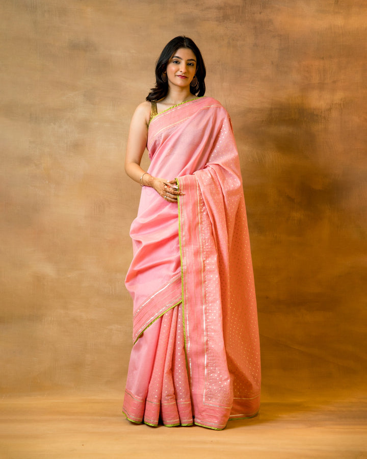 Pink Polka Dot Chanderi Saree