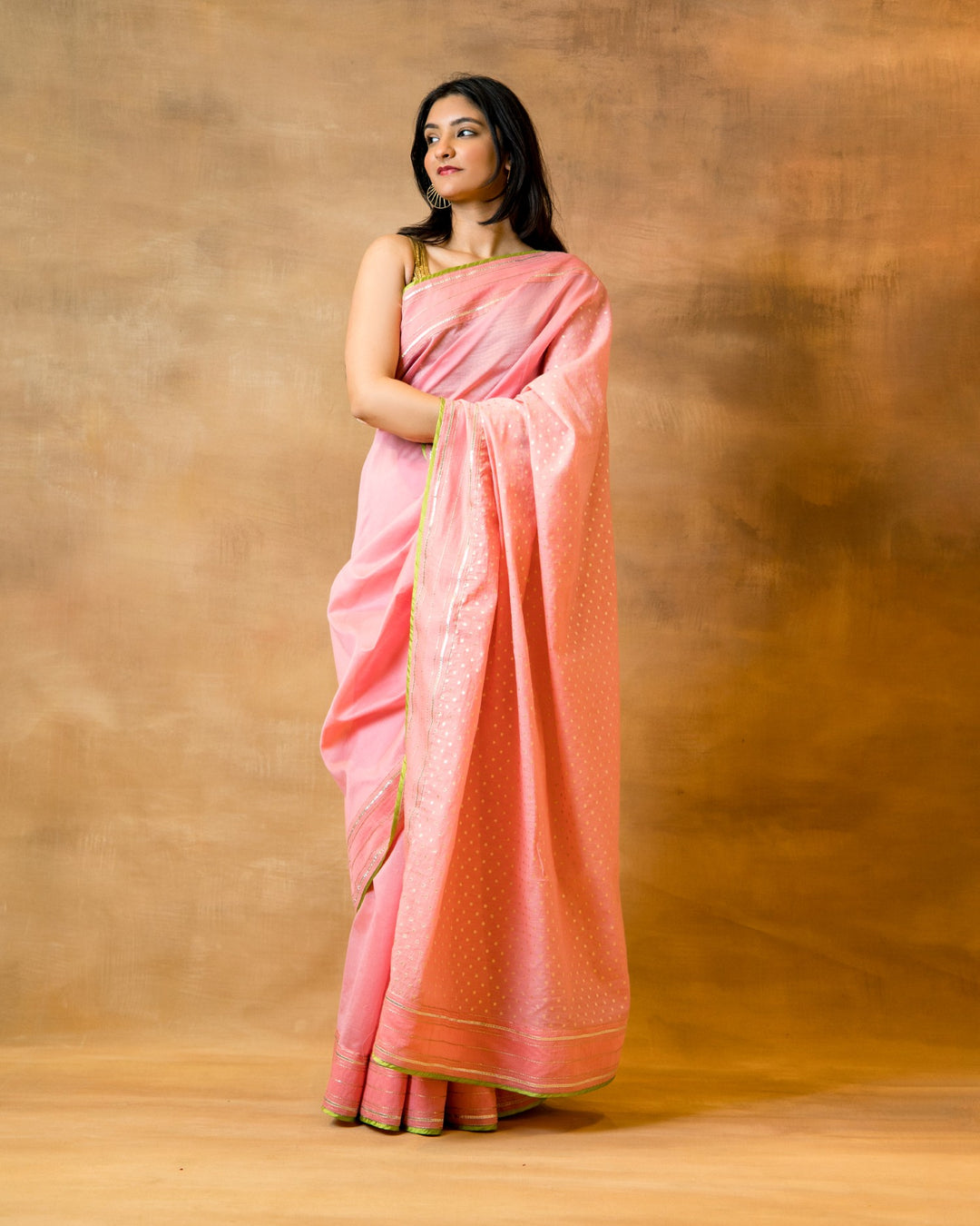 Pink Polka Dot Chanderi Saree