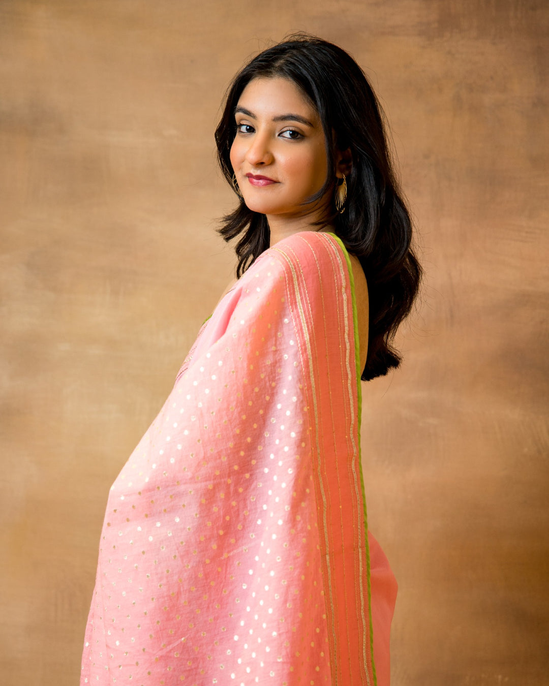 Pink Polka Dot Chanderi Saree