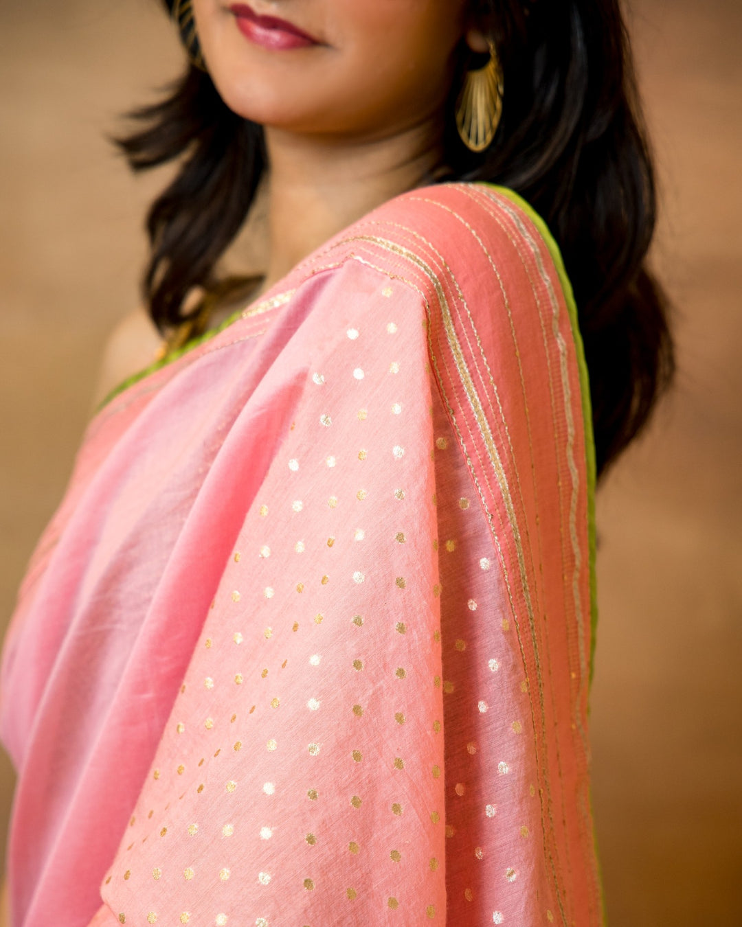Pink Polka Dot Chanderi Saree