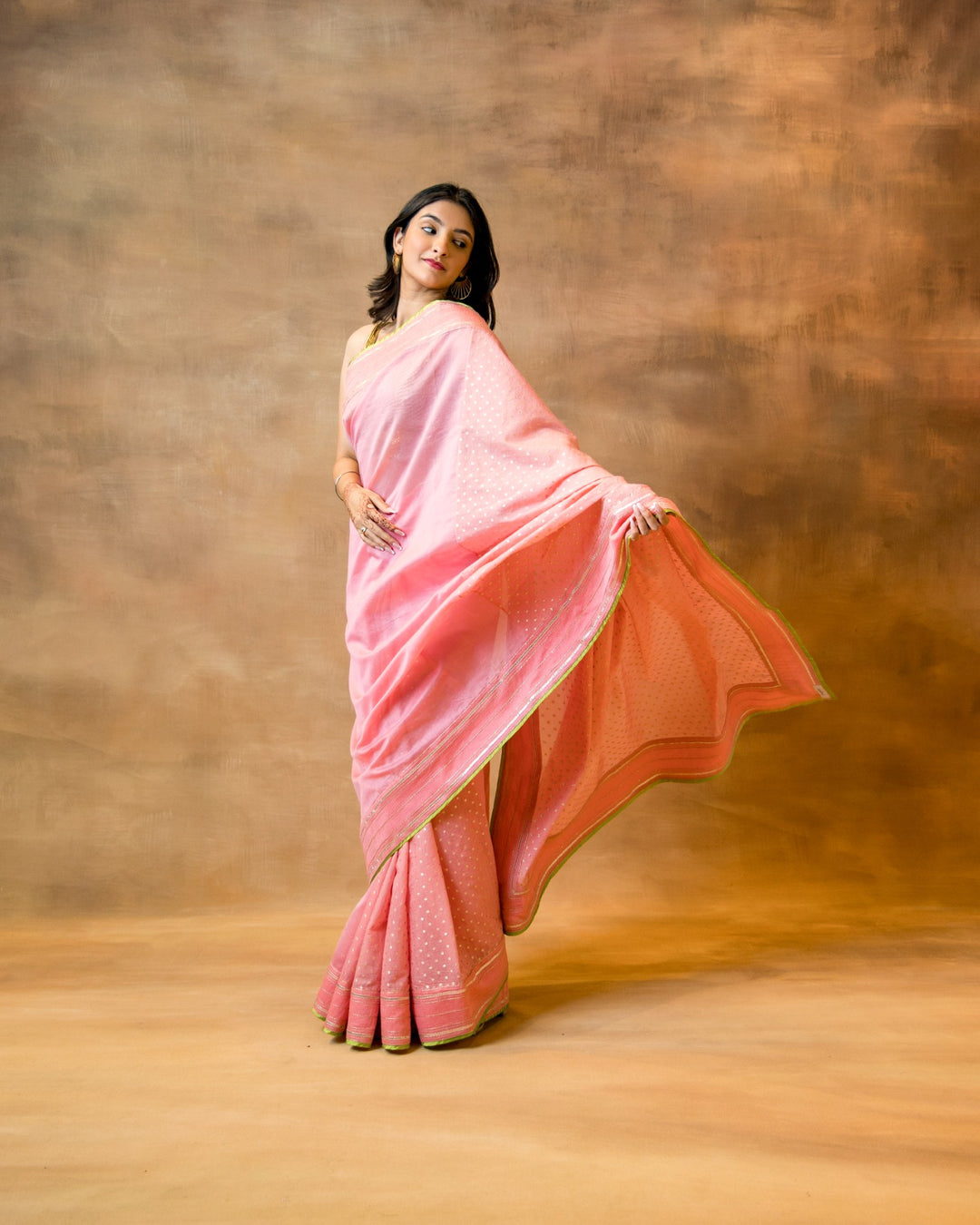 Pink Polka Dot Chanderi Saree