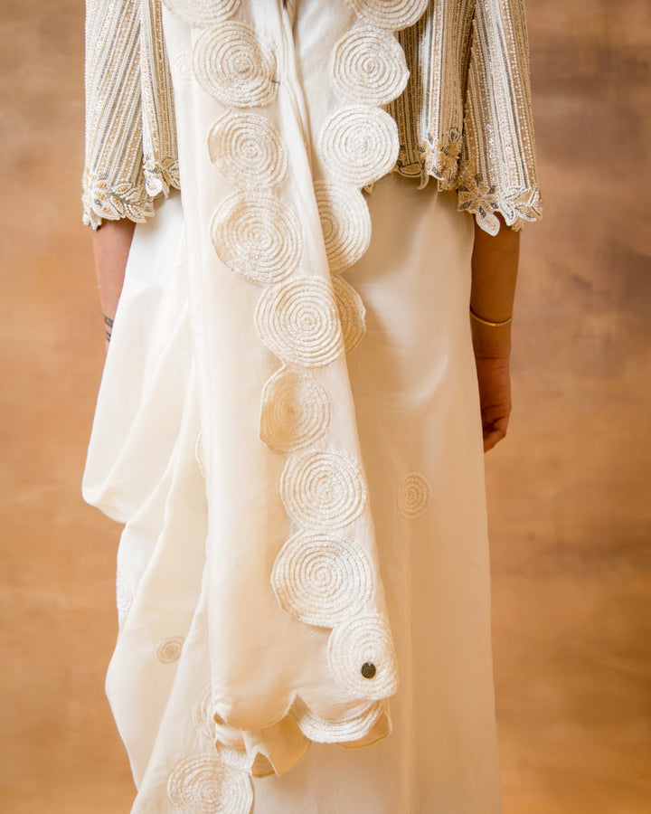Ivory Chanderi & Lace Saree