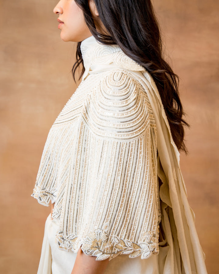 Ivory Chanderi & Lace Saree