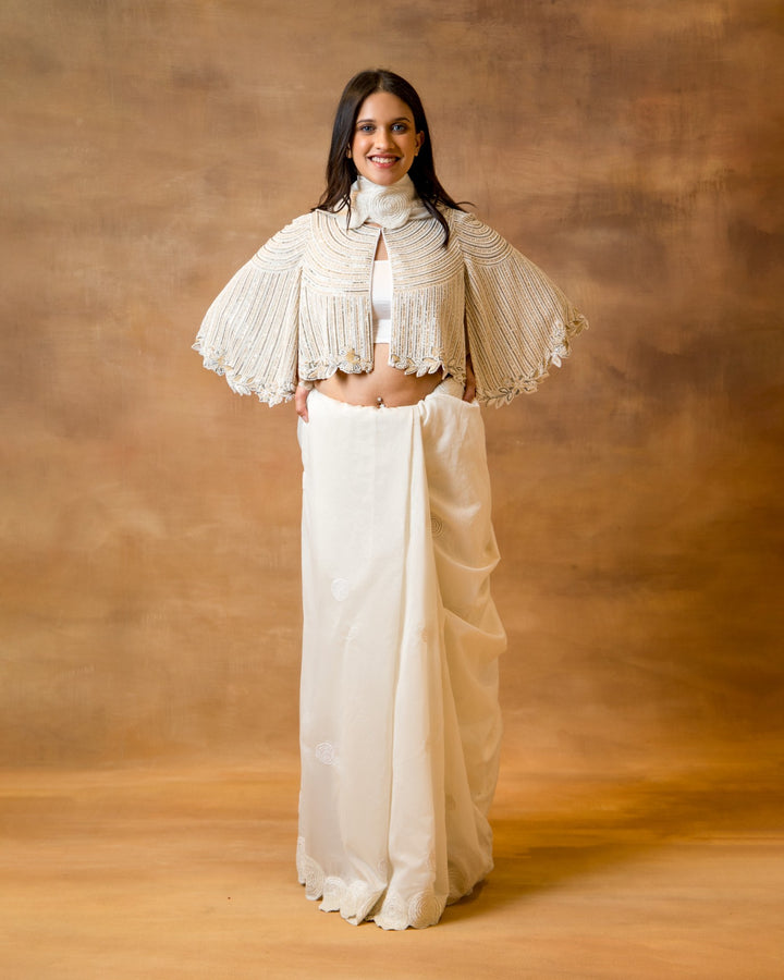 Ivory Chanderi & Lace Saree