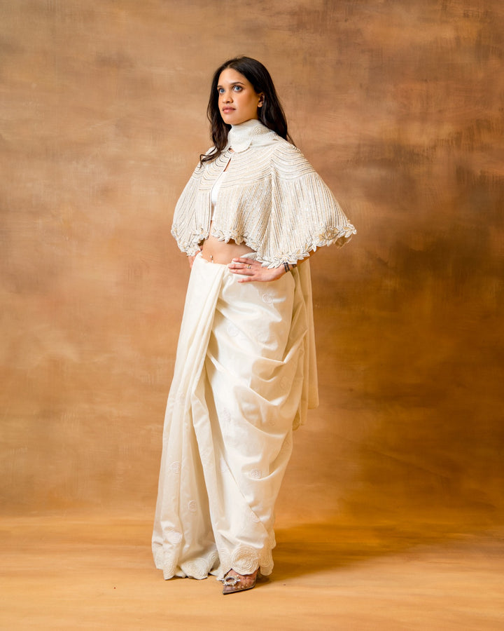 Ivory Chanderi & Lace Saree