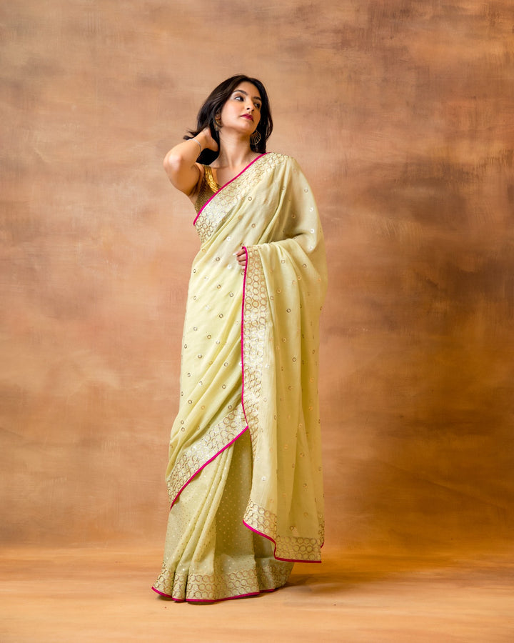 Green Chanderi Mukesh Saree