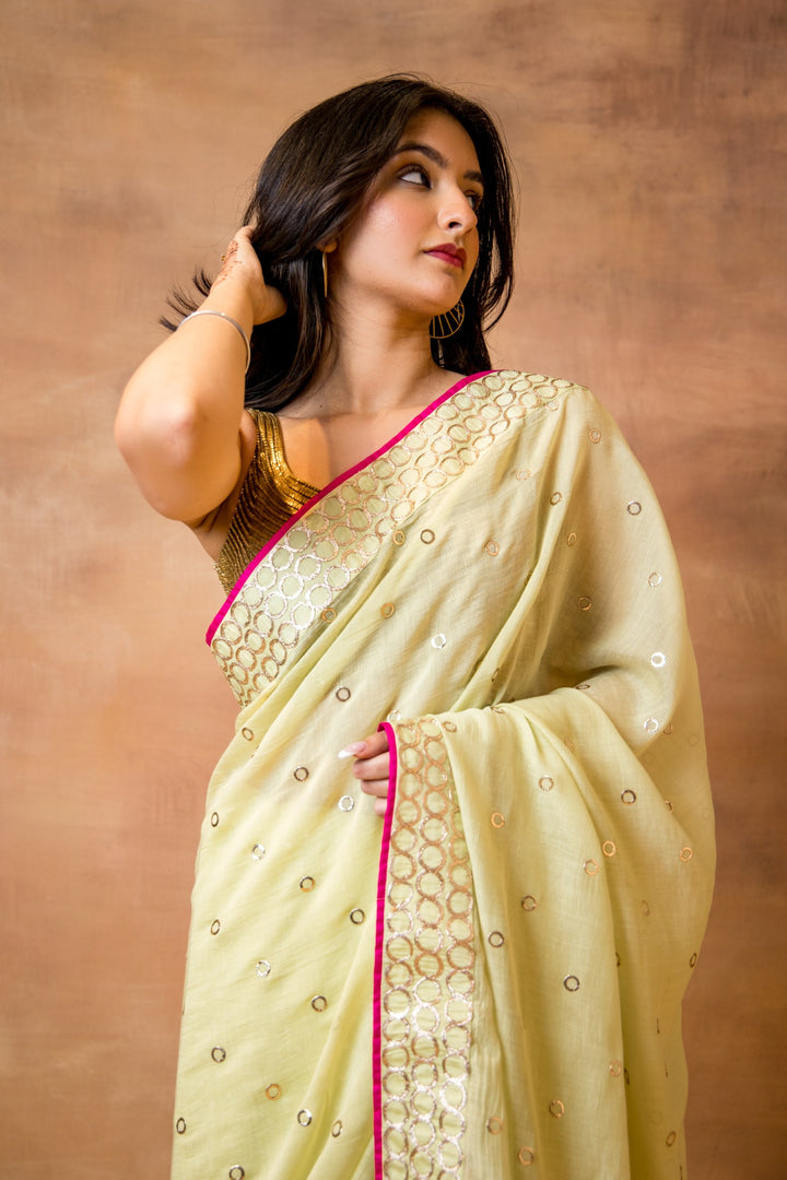 Green Chanderi Mukesh Saree