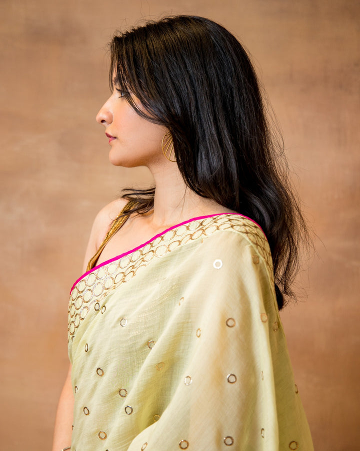Green Chanderi Mukesh Saree