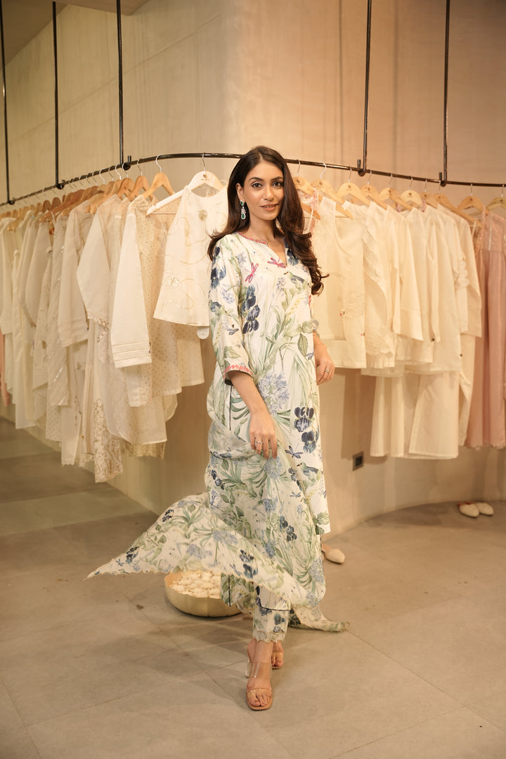 Blue Floral Dupatta