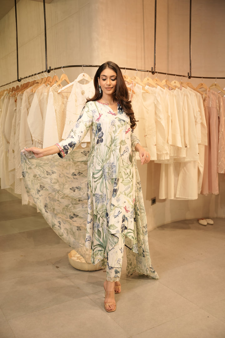 Blue Floral Dupatta