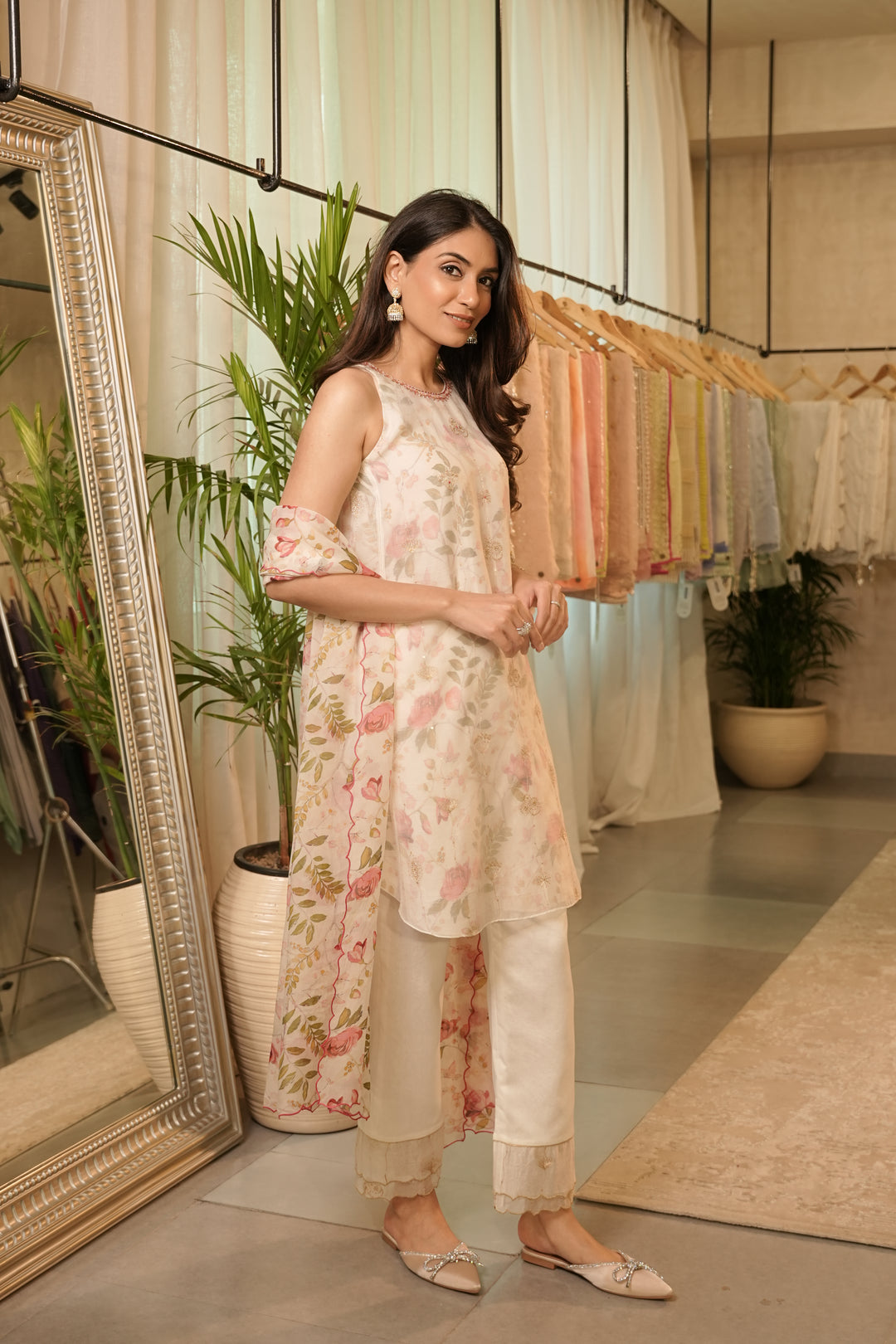 Pink Floral Dupatta