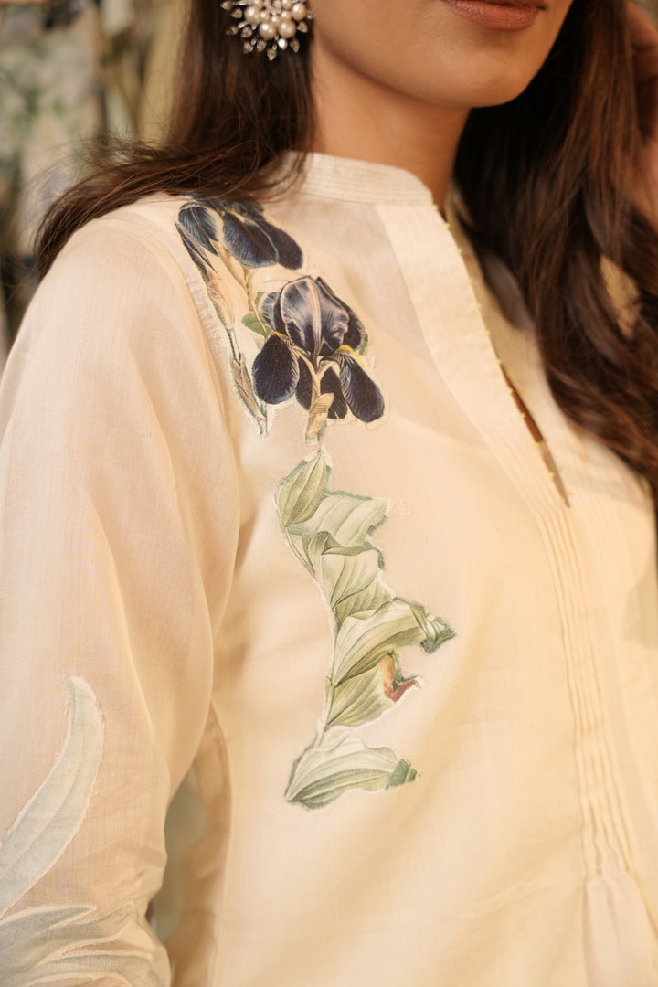 Ivory Top with Blue Appliqué