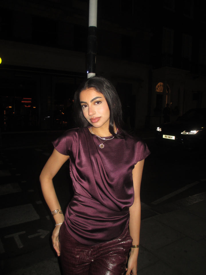 Zero Neck Satin Drape Top