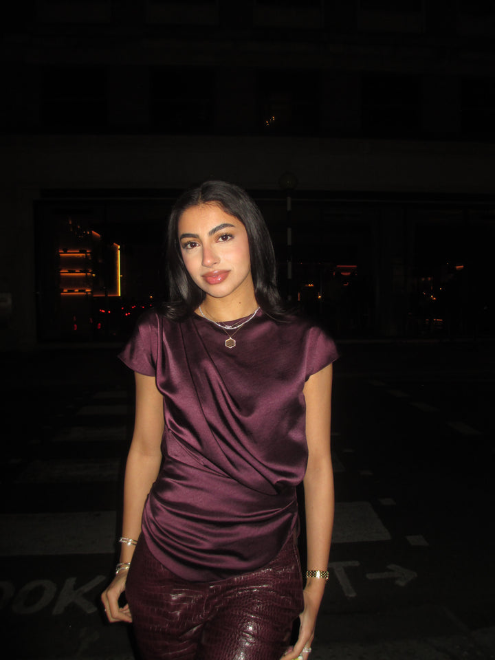 Zero Neck Satin Drape Top