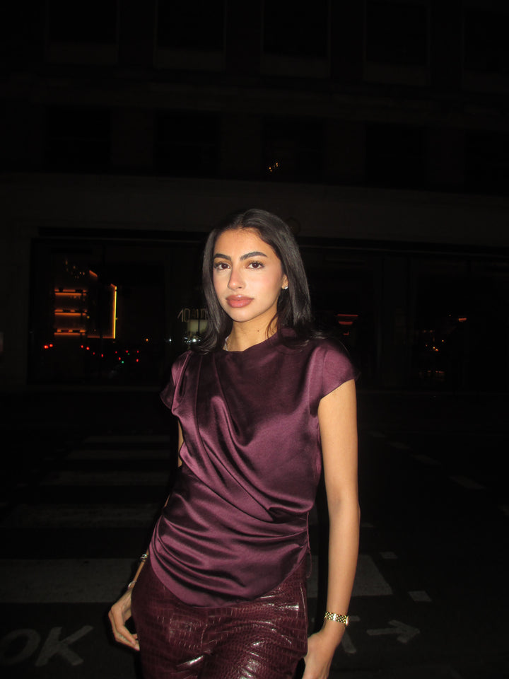 Zero Neck Satin Drape Top