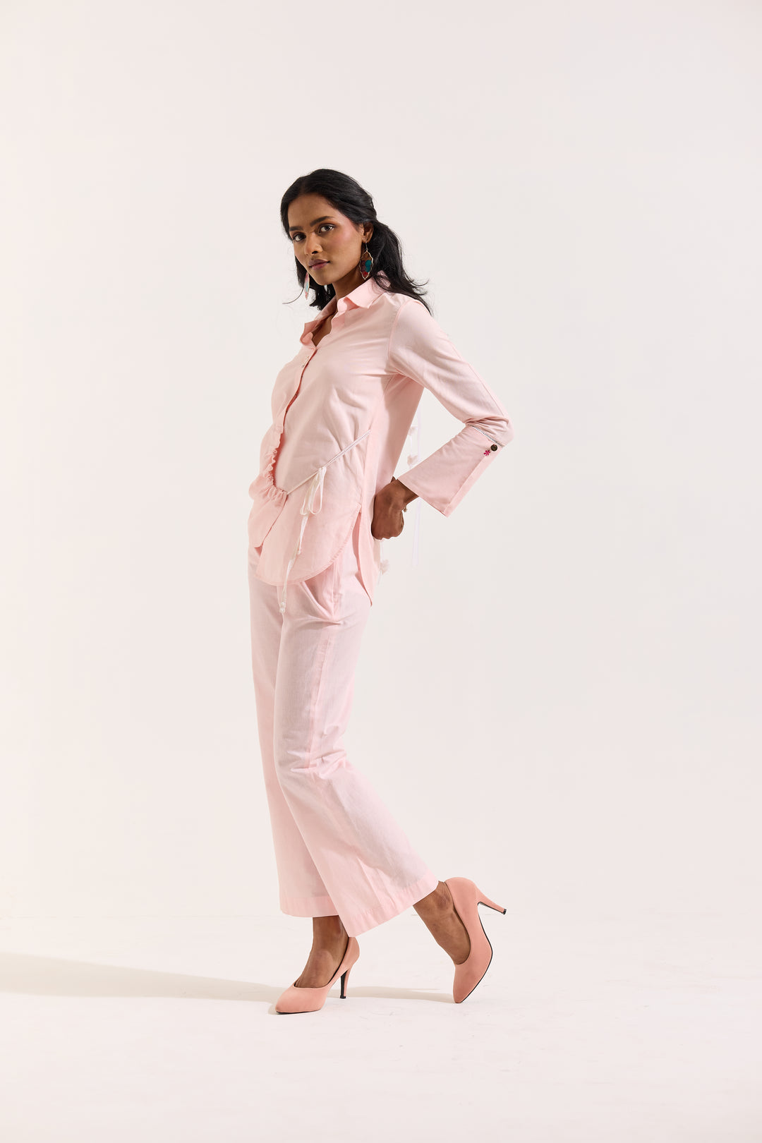 Pink Linen Flared Trouser