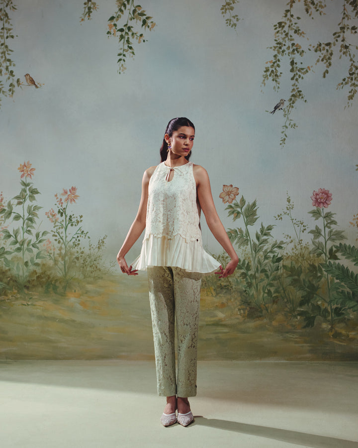 Titli Top - Moonstone & Trouser - Willow green