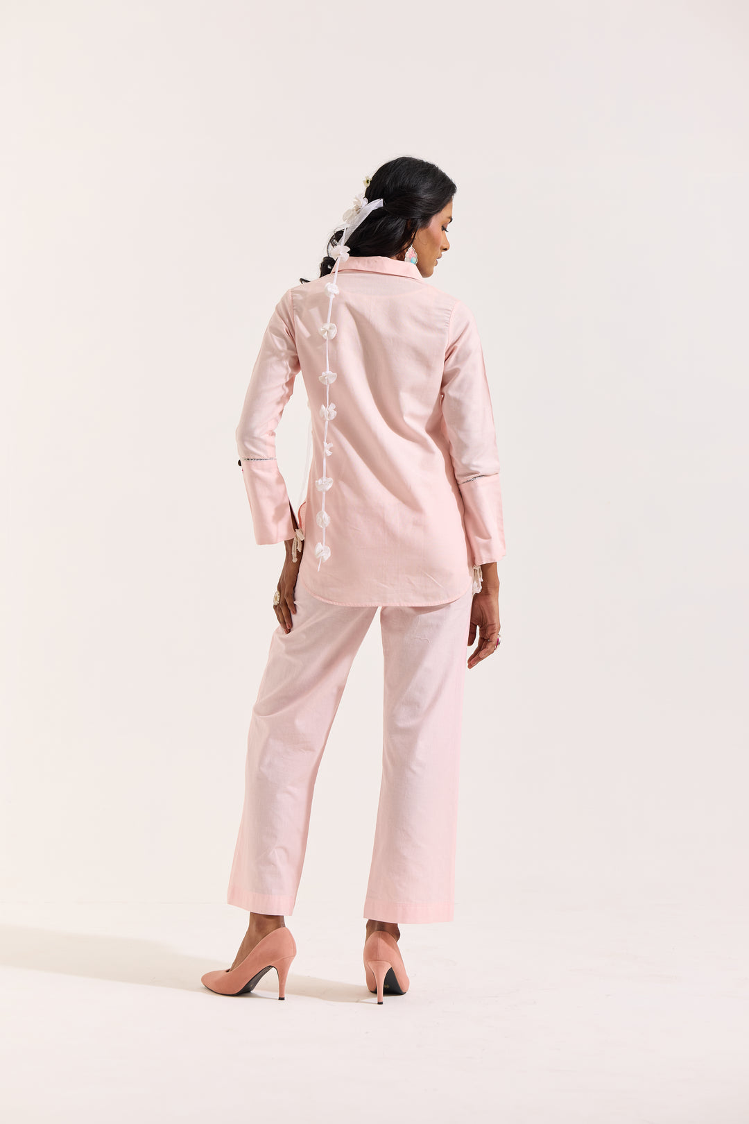Pink Linen Flared Trouser