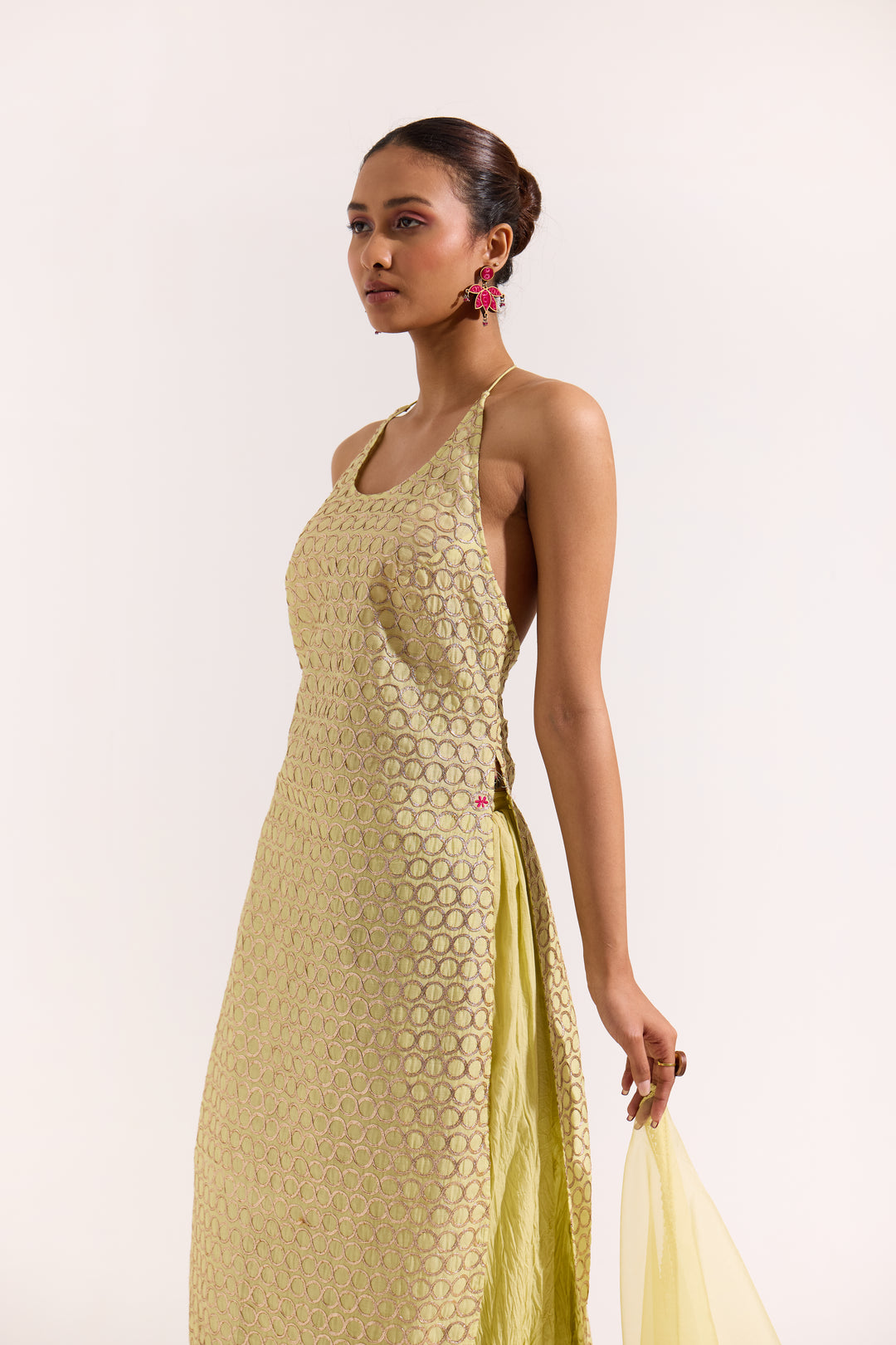 Green Chanderi Gota Halter Dress