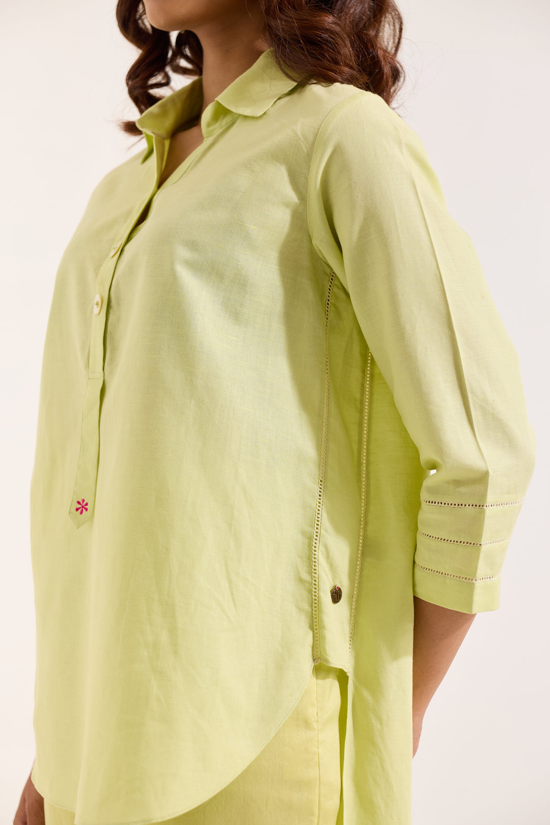 Green Linen High Low Shirt