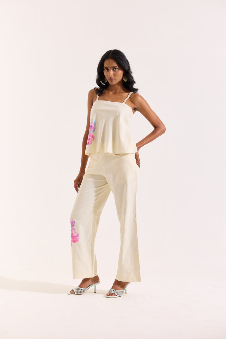 Handpainted Cream Linen Top
