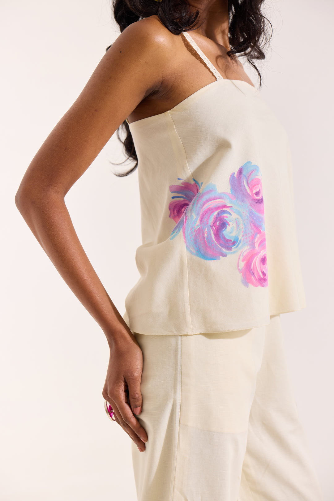 Handpainted Cream Linen Top