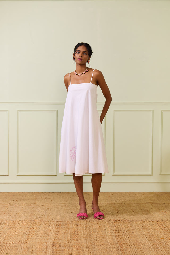 White Linen Spaghetti Dress