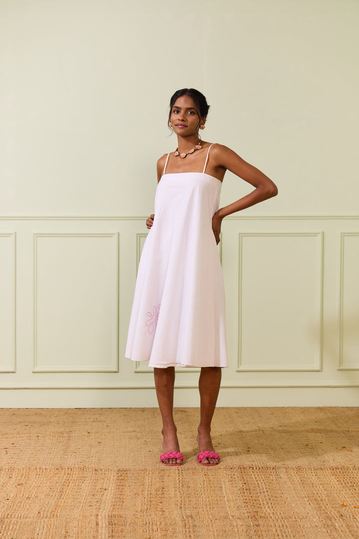 White Linen Spaghetti Dress