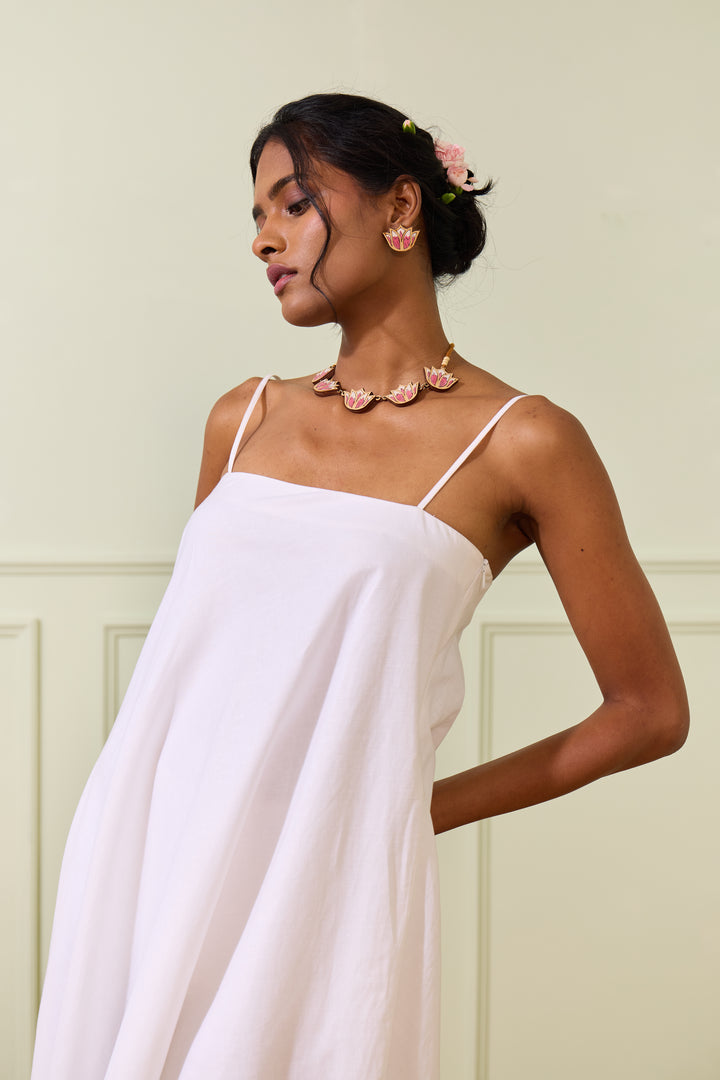 White Linen Spaghetti Dress