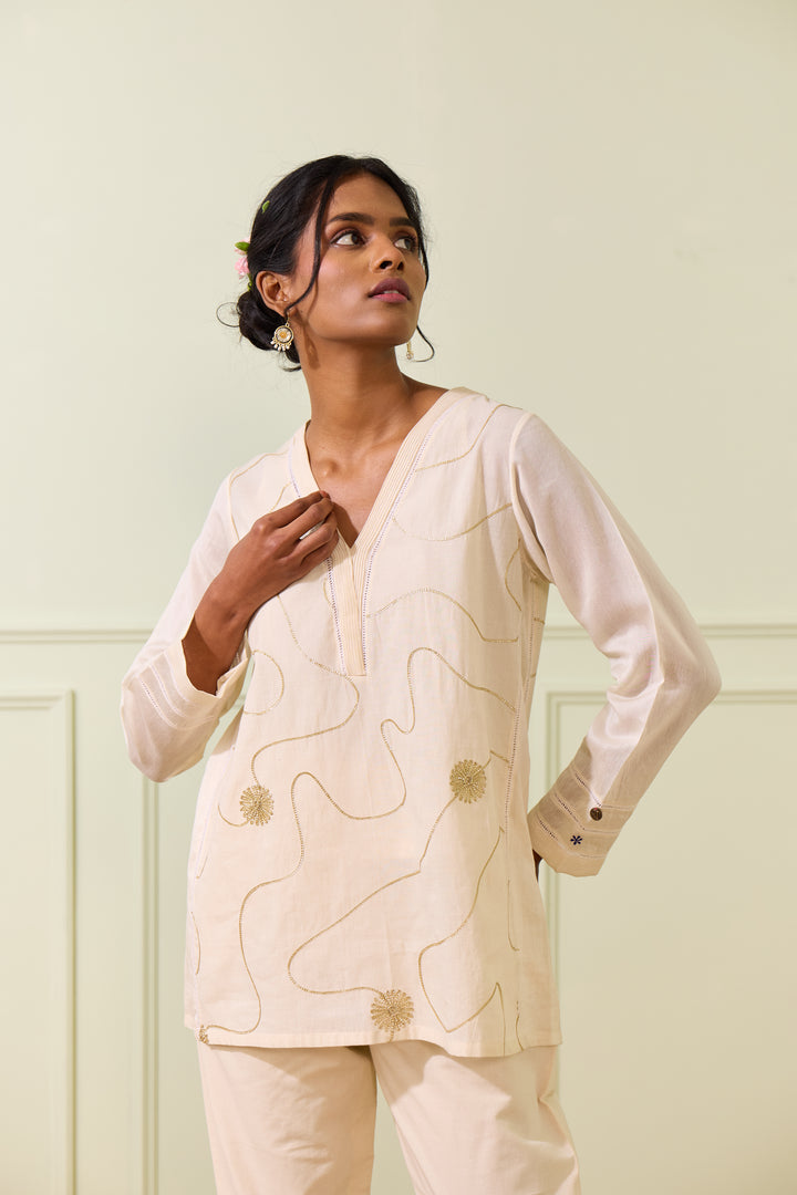 Ivory Chanderi Wave Gota Top