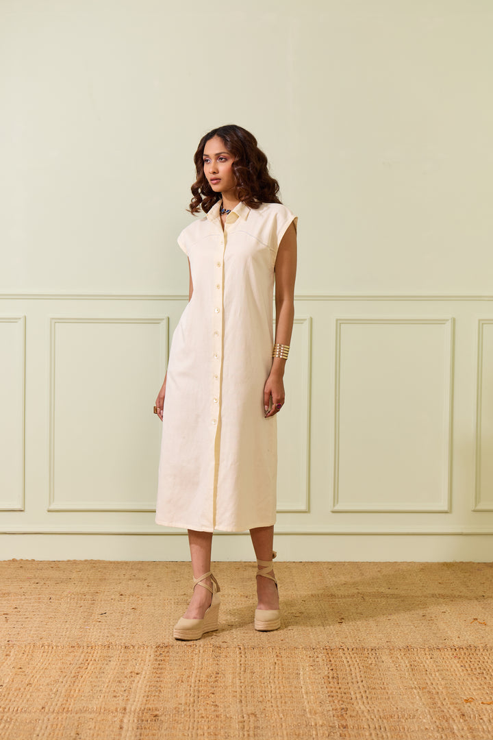 Cream Linen Shirt Dress
