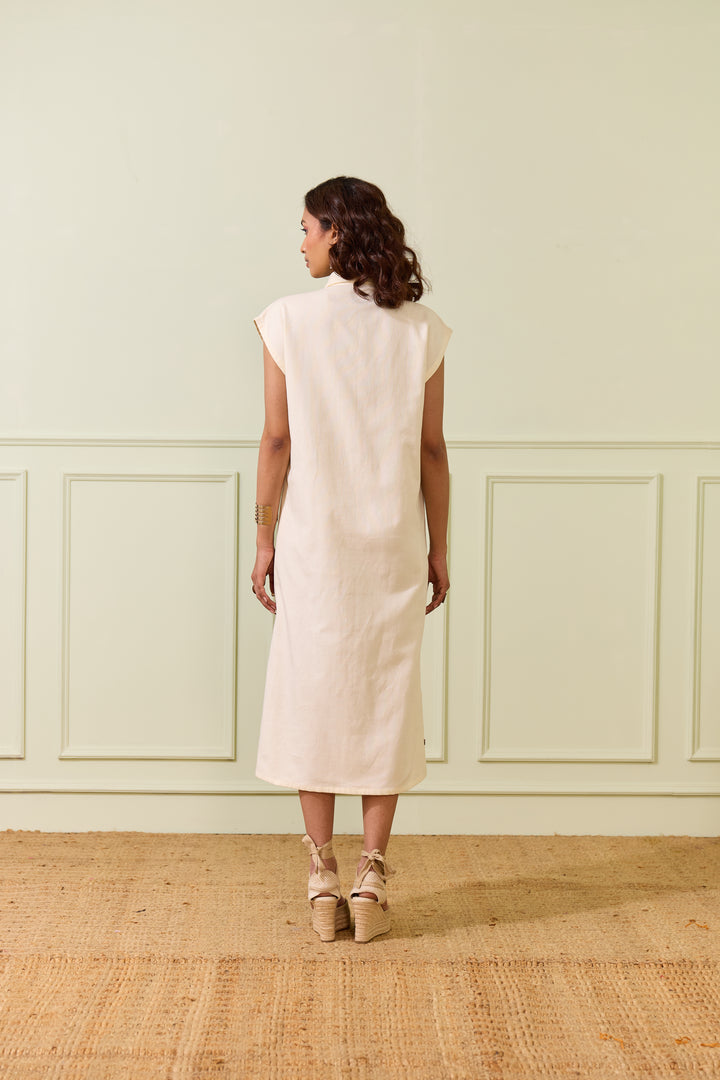 Cream Linen Shirt Dress