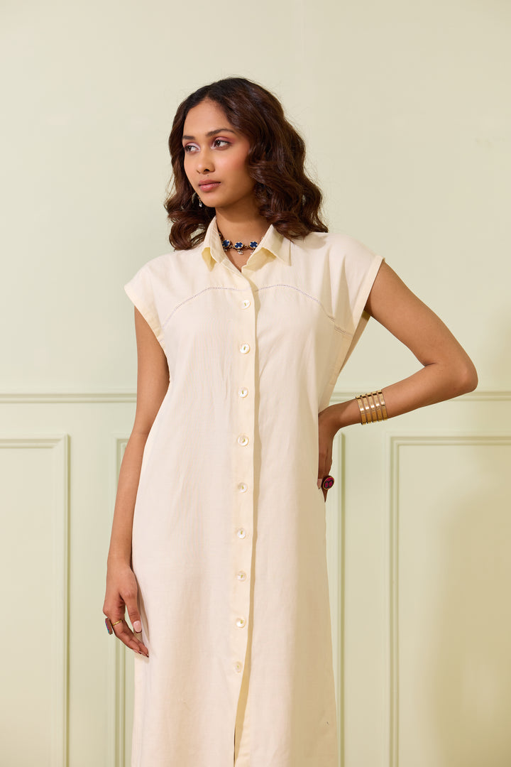 Cream Linen Shirt Dress
