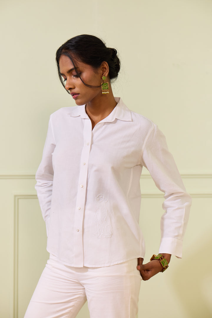 White Linen Dog Shirt