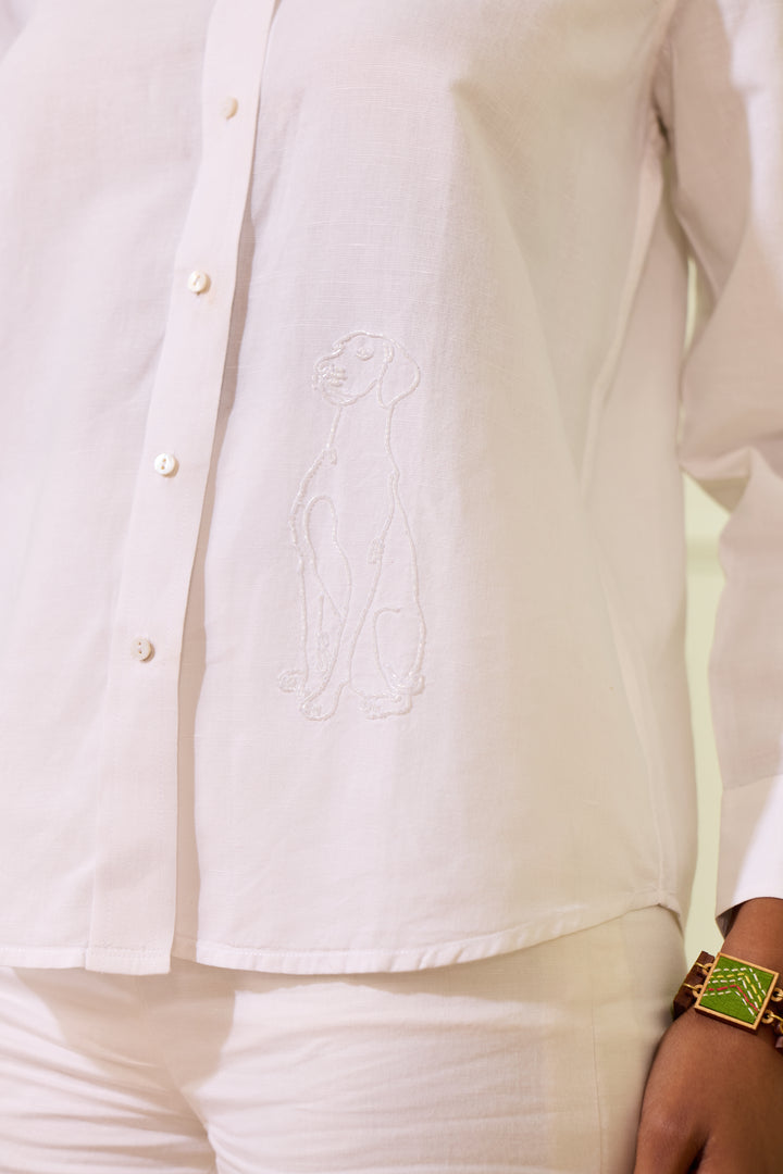 White Linen Dog Shirt