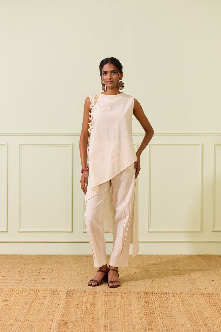 Cream Button Cascade Kurta
