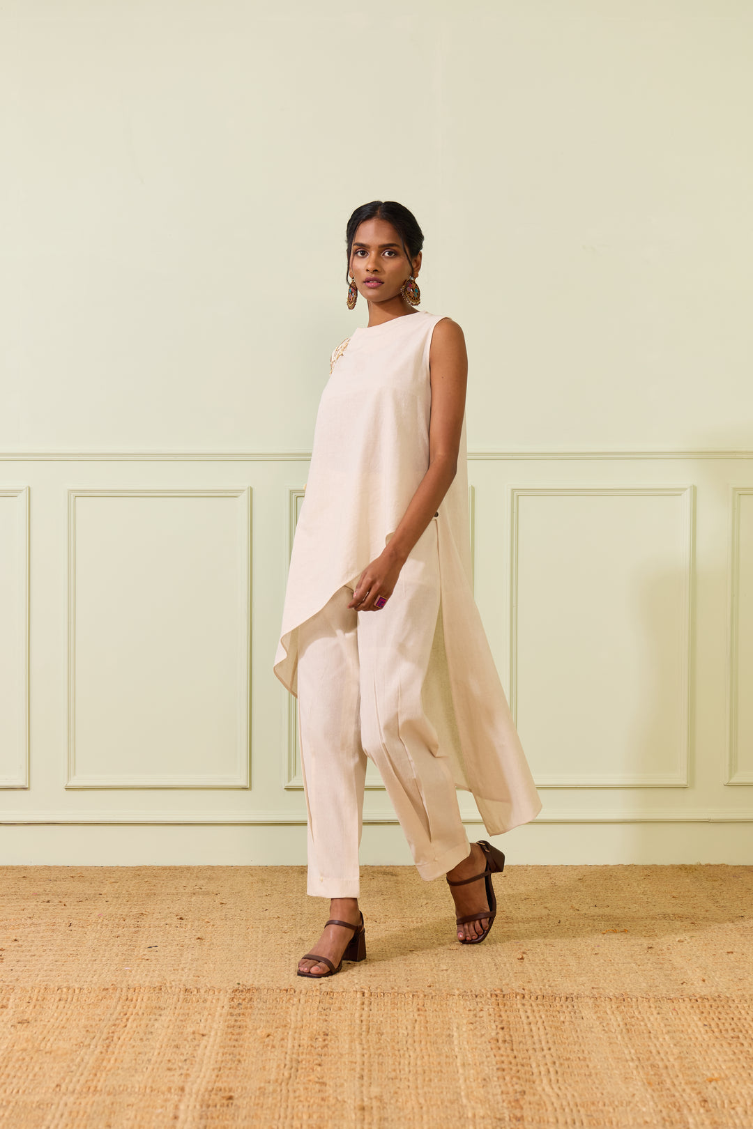 Cream Button Cascade Kurta