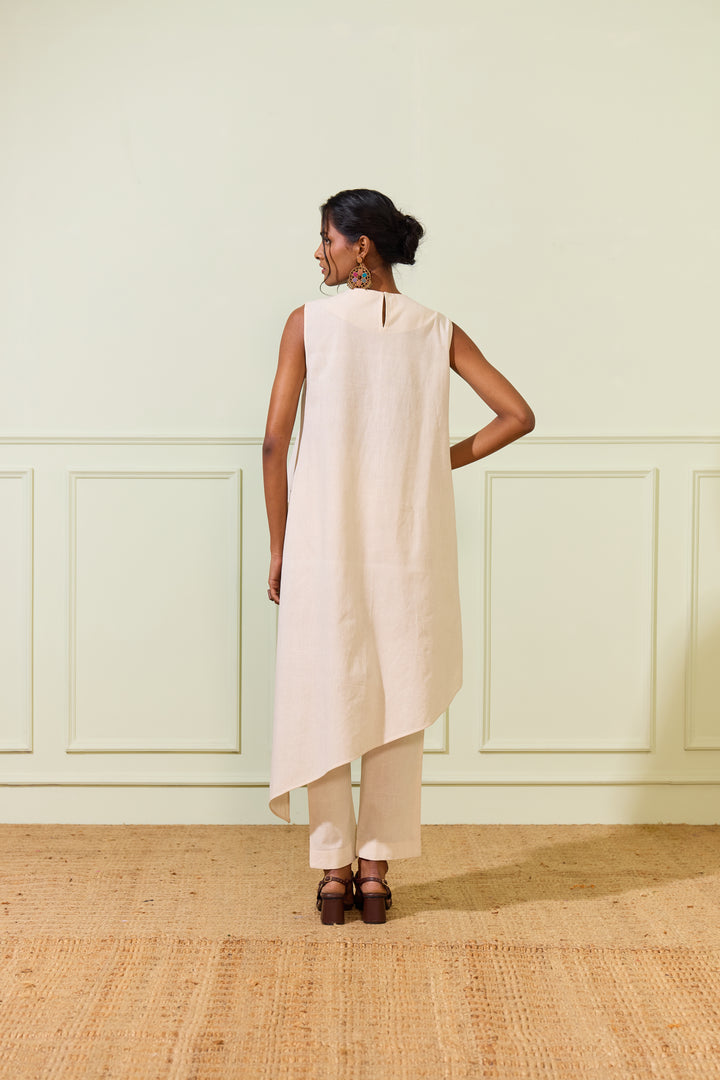 Cream Button Cascade Kurta