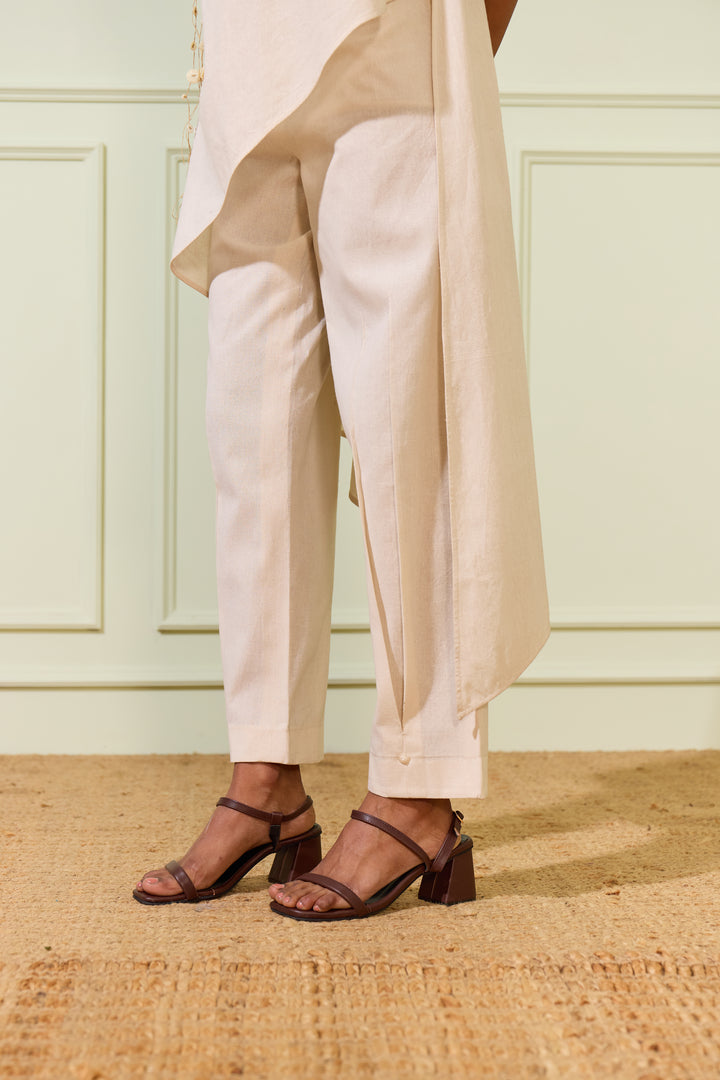 Cream Button Cascade Kurta