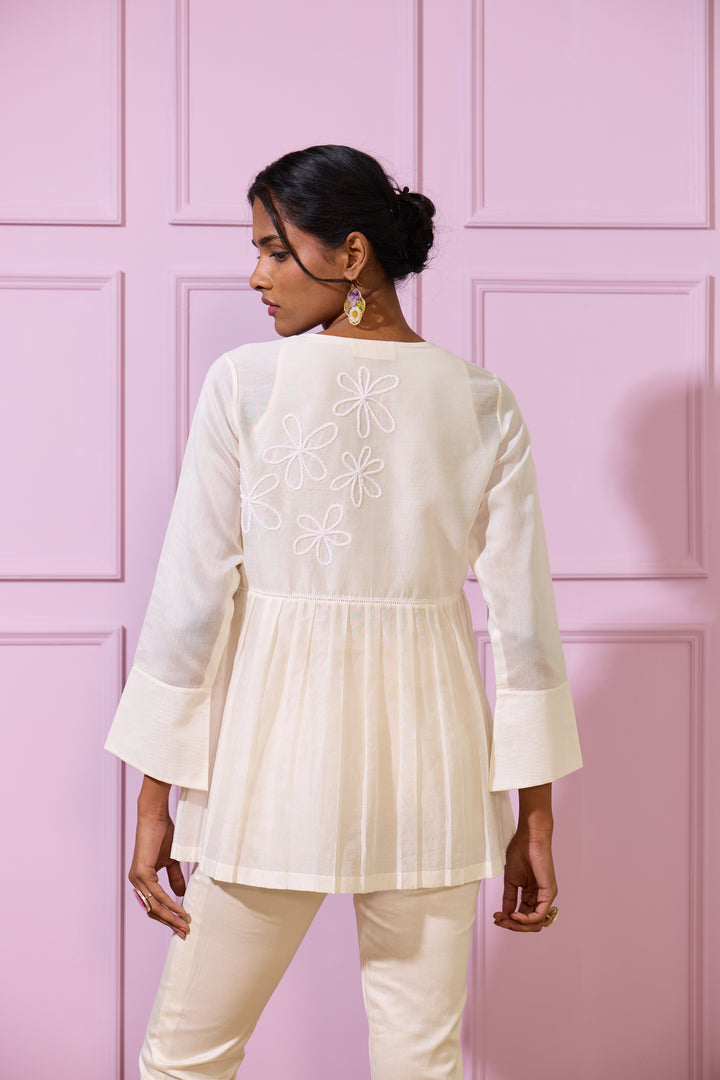 Pleated Ivory Chanderi Top