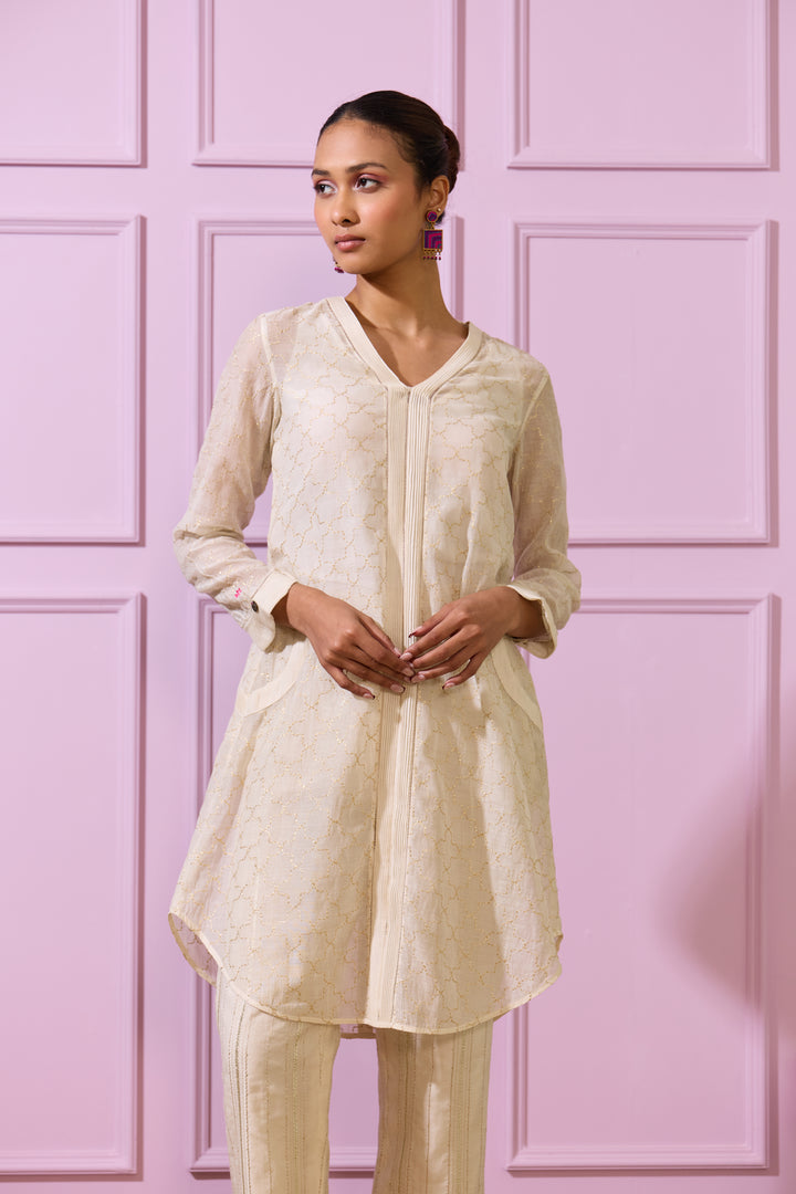 Ivory & Gold Chanderi Gota Kurta